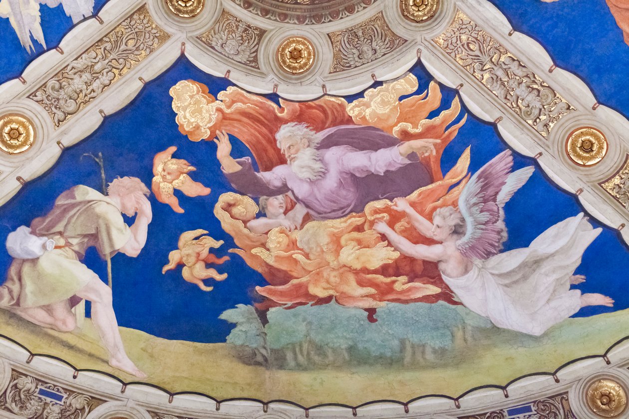 Musa yanan çalının önünde, Eliodoro kıtasının tavanı, Heliodorus'un odası by Raphael (1483 1520)
