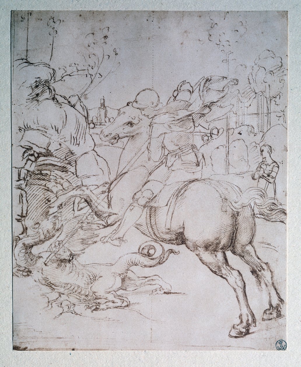 Aziz George ve Ejderha - Çizim, c.1505 by Raphael