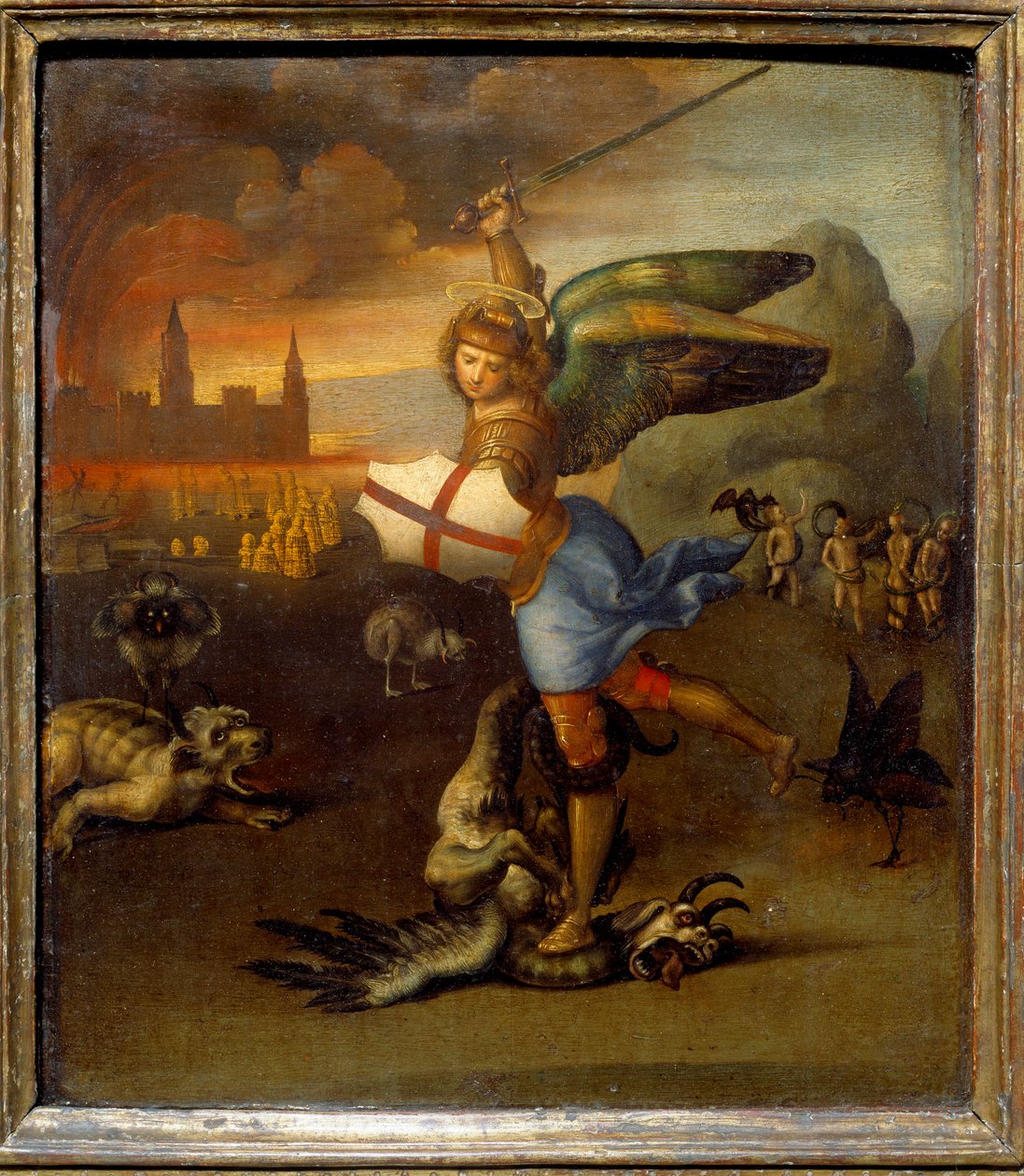 Aziz Michael ve Ejderha c.1505 Raphael (1483-1520/İtalyan) Ahşap Panel Üzeri Yağlıboya - “” Saint Michel terrassant the dragon””” Resim Raffaello Sanzio (Raphael) (1483-1520) 1505 Sun. 0,29x0,25 m by Raphael
