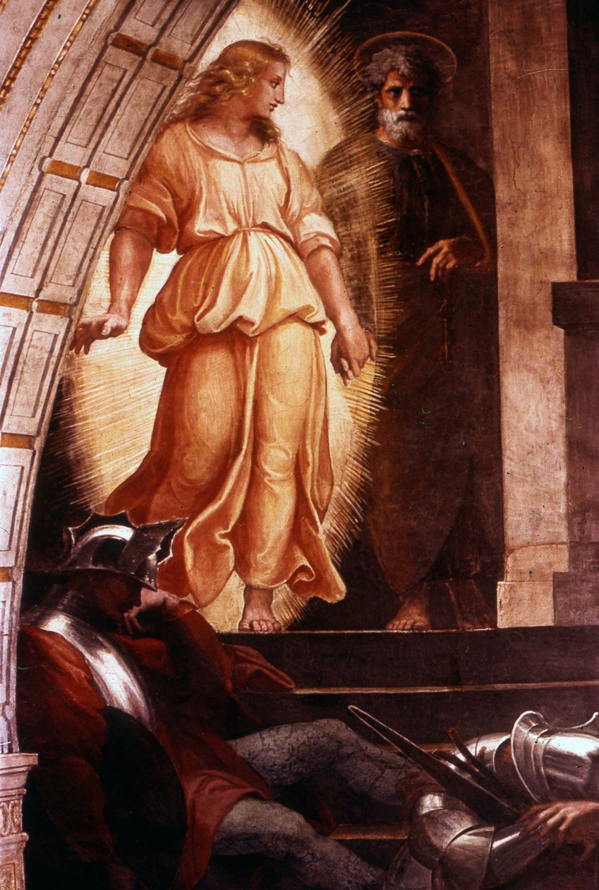 İtalyan Yüksek Rönesans sanatçısı Raphael'in bir fresk resminden Aziz Petrus'un Kurtuluşu (detay) by Raphael (1483 1520)