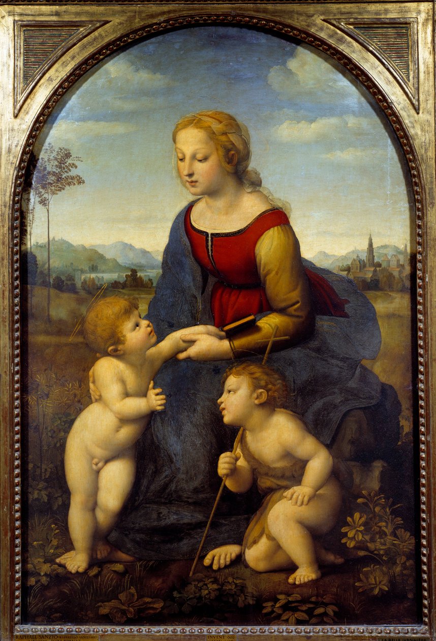 Bakire'nin küçük Aziz John'dan veya güzel bahçıvandan bir çocuğu var. Tablo Raffaello Sanzio dit Raphael (1483-1520) 1507 Güneş. 1,22x0,8 m by Raphael