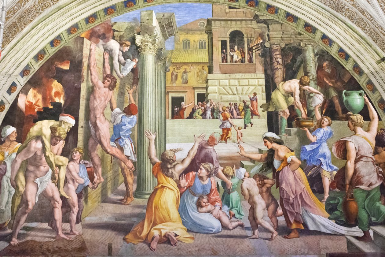 Borgo'daki yangın, 1501-1520 dolayları (fresk) by Raphael (1483 1520)