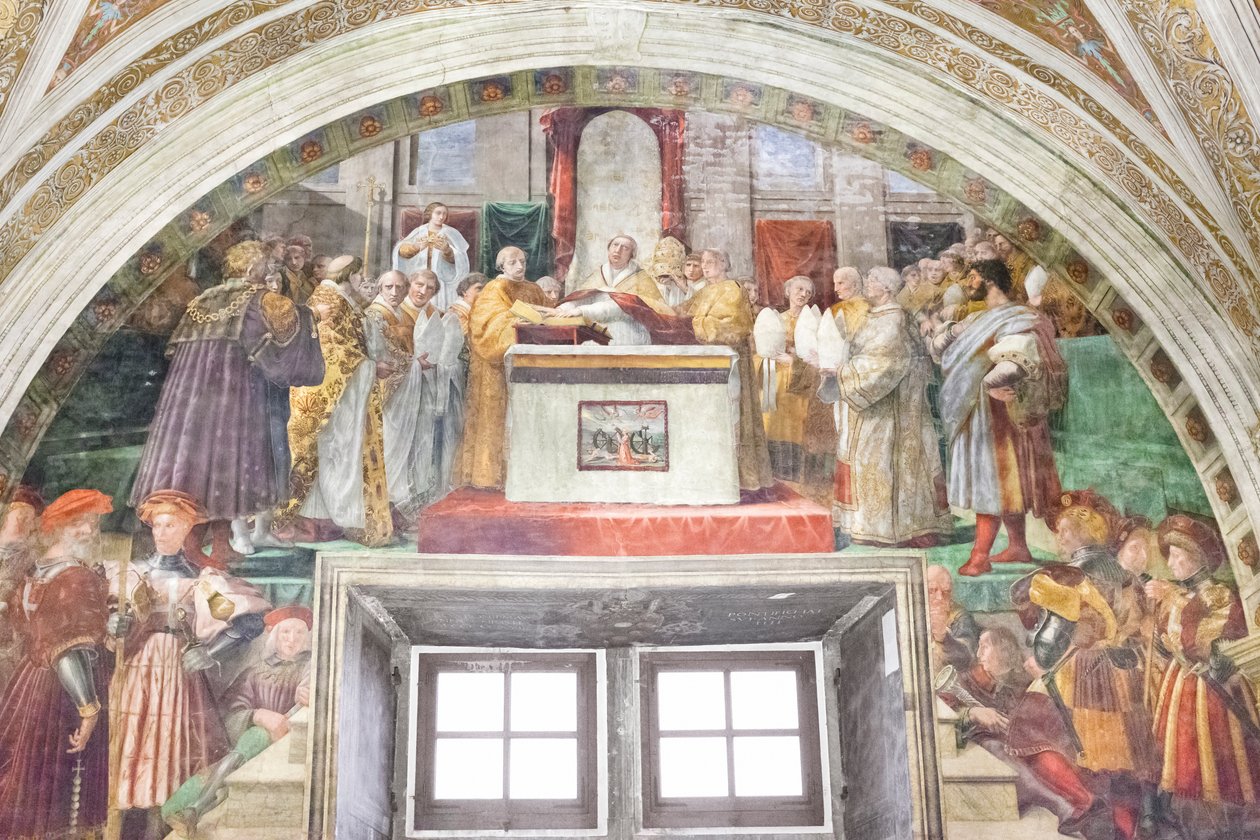 Leo III'ün yemini, borgodaki ateşin odası by Raphael (1483 1520)