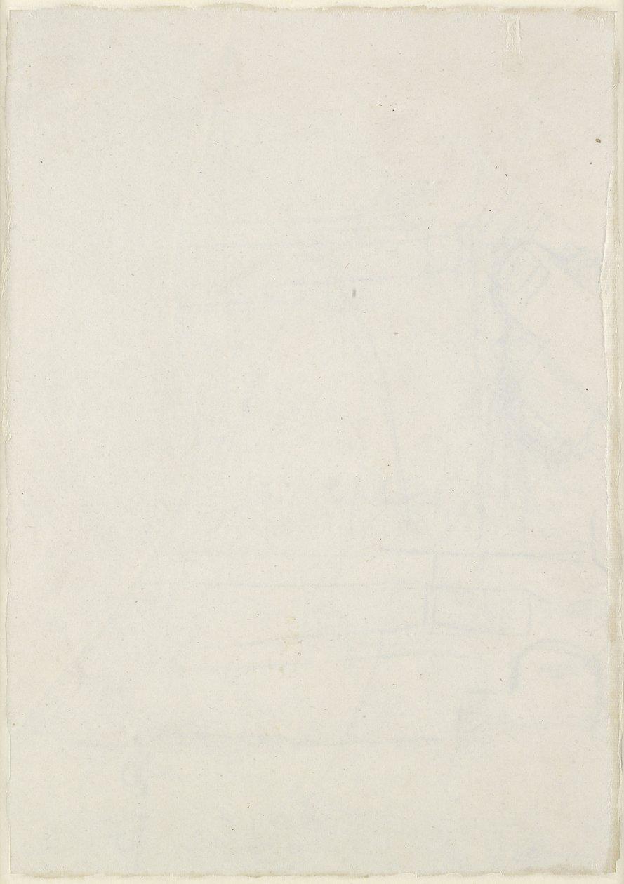 Verso: Haç biçiminde bir zemin planı dahil hafif mimari notlar, WA1846.160 (kör stylus kalem üzerinde kalem ve kahverengi mürekkep, bazı kurşun veya tebeşir izleri) by Raphael