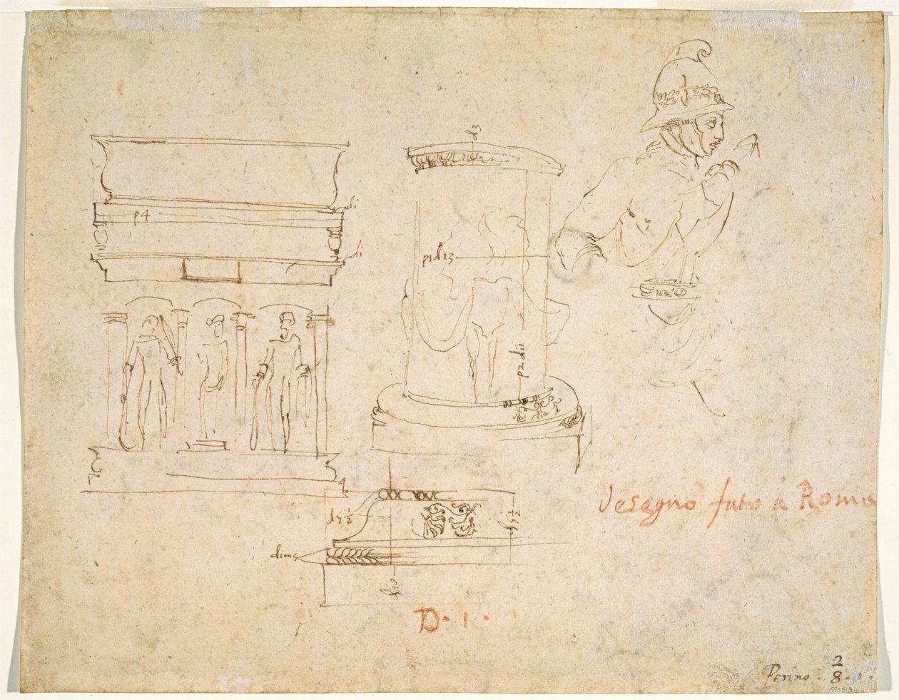 Mimari Detaylar ve Bir Asker [verso] by Raphael