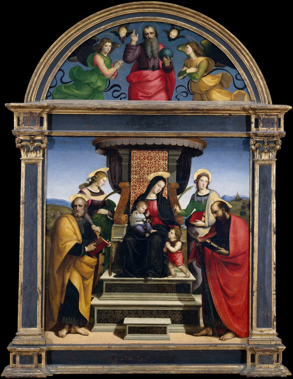 Madonna ve Çocuk Azizlerle Taht Edildi by Raffaello Sanzio Raphael