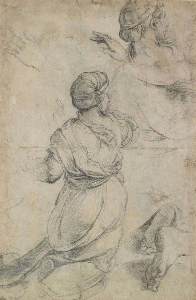 Diz çökmüş iki kadın için çalışmalar, c1500-1520 by Raphael