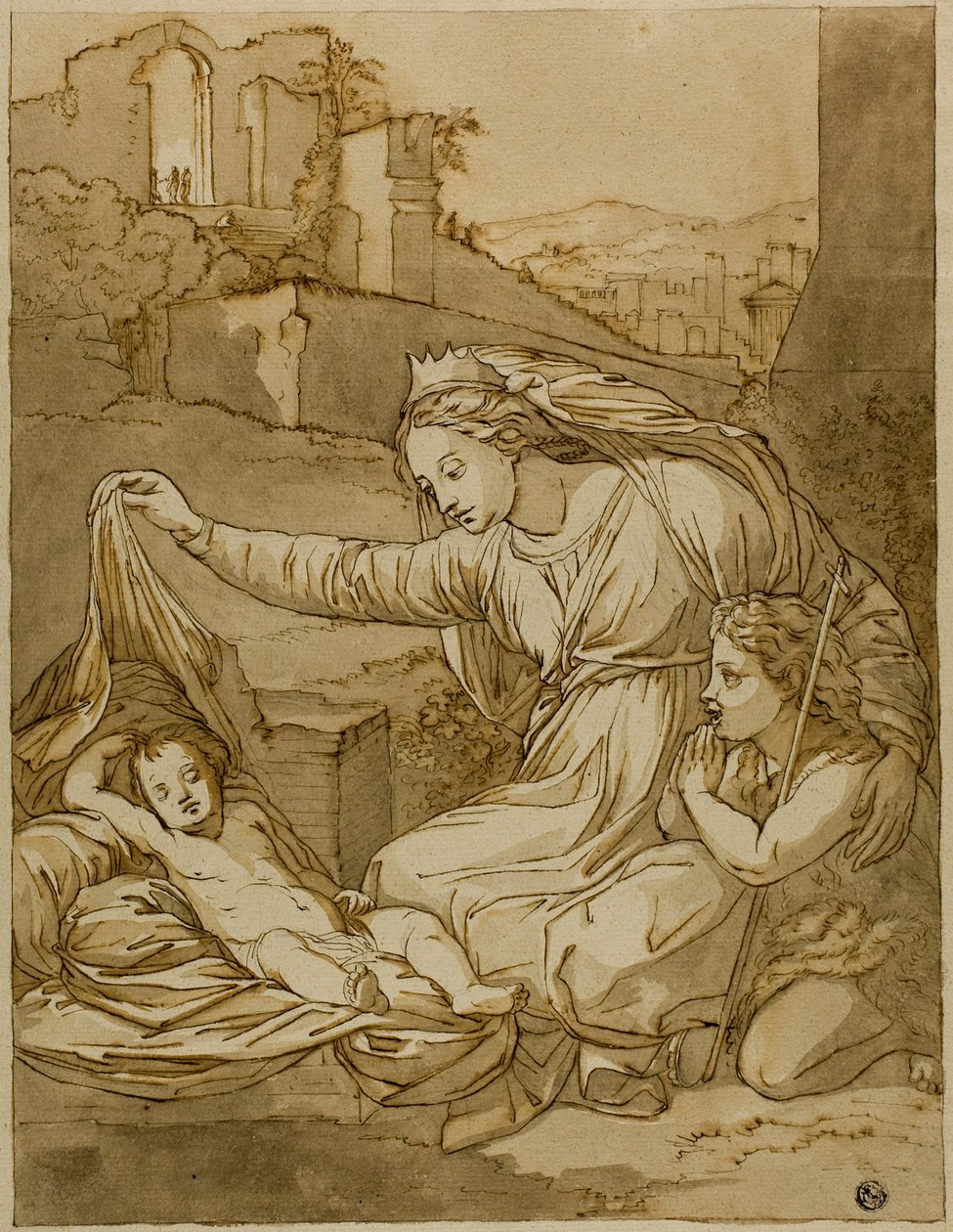 Bebek Vaftizci Yahya ile Bakire ve Uyuyan Mesih Çocuk by Raphael