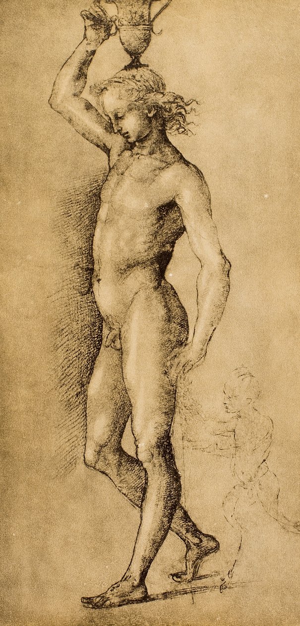 Idolino olarak bilinen Bacchus, Raphael tarafından çizildi. Çizimler ve Baskılar Dolabı, Uffizi Galerisi, Floransa by Raffaello Sanzio Raphael