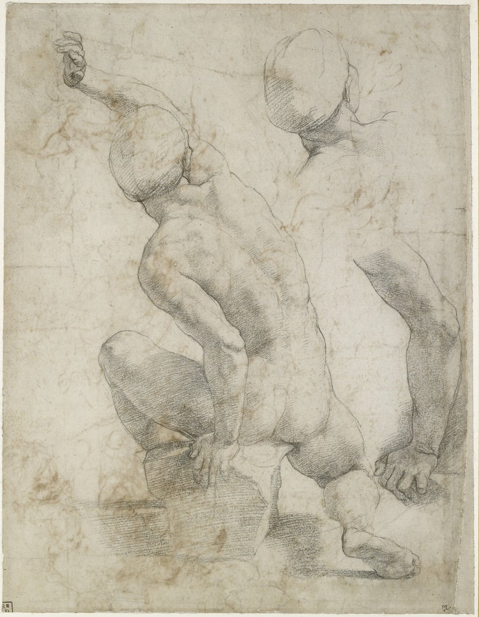 Recto: Bir Taş Üzerine Oturan Çıplak Adam, WA1846.200 (kirli beyaz kağıt üzerine siyah tebeşir) by Raffaello Sanzio Raphael