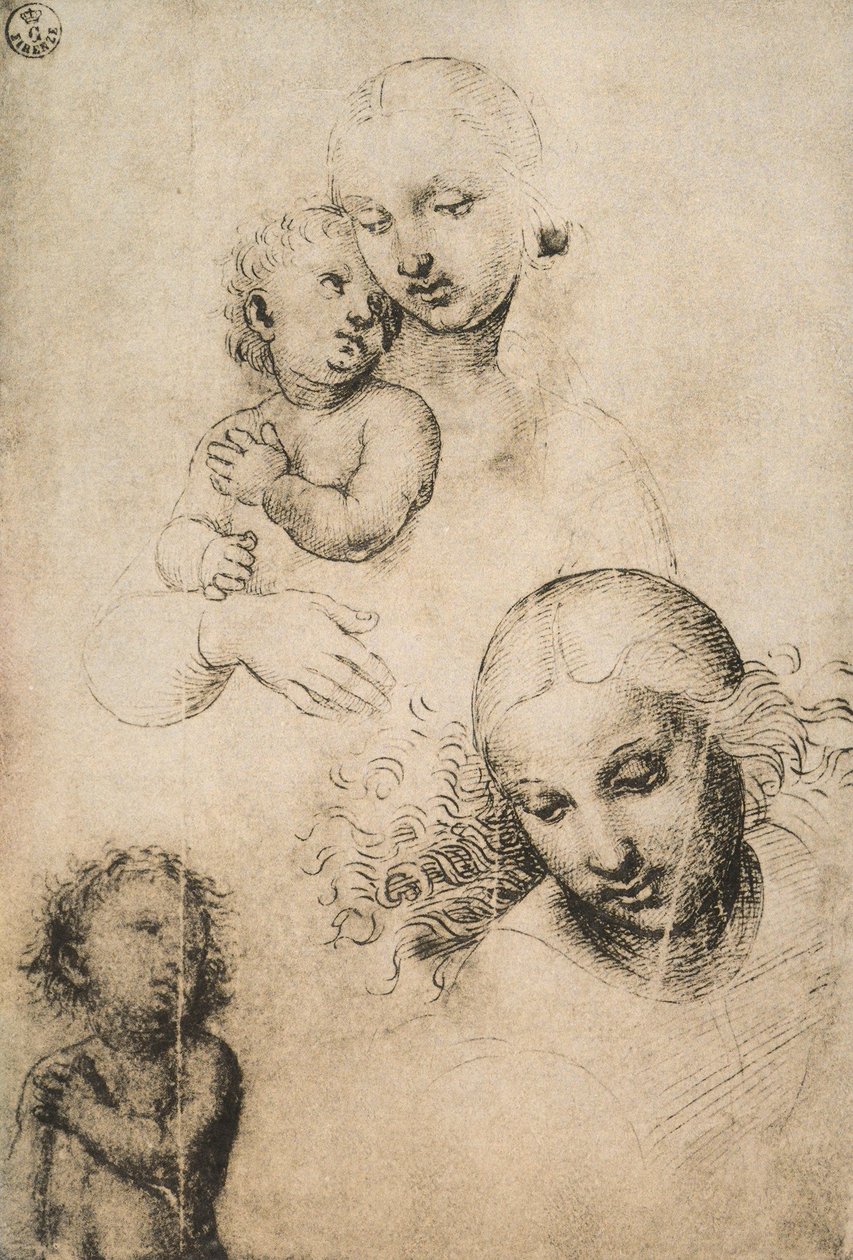 Raffaello Sanzio tarafından çizilen Madonna ve Çocuk için Çalışma. Çizimler ve Baskılar Dolabı, Uffizi Galerisi, Floransa by Raffaello Sanzio Raphael