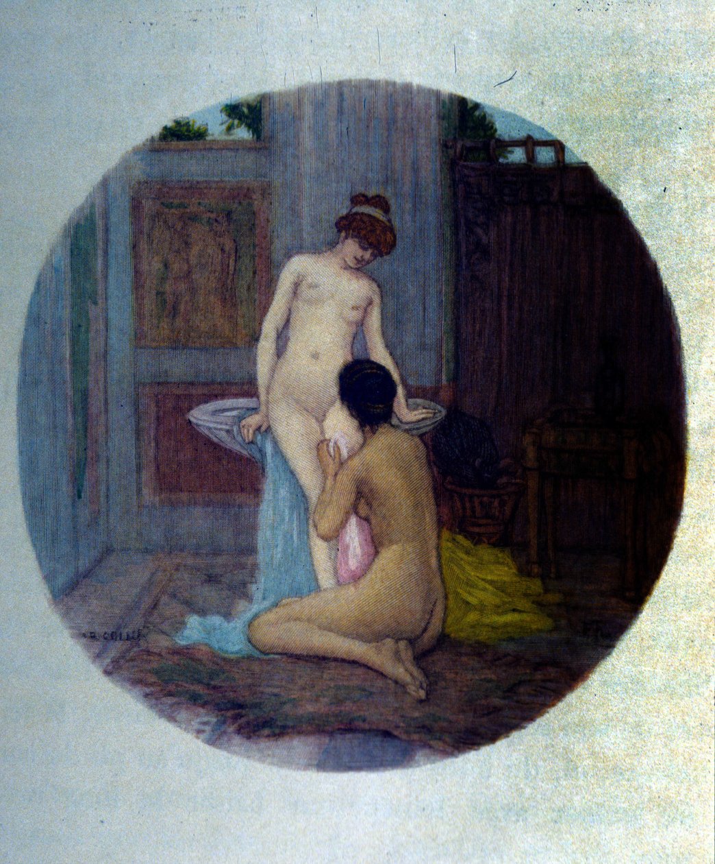 Yunan Antik Çağında kadınlar tuvaleti. Raphael Colin tarafından Pierre Louys tarafından “Afrodit”ten alınan illüstrasyon by Raphael Collin