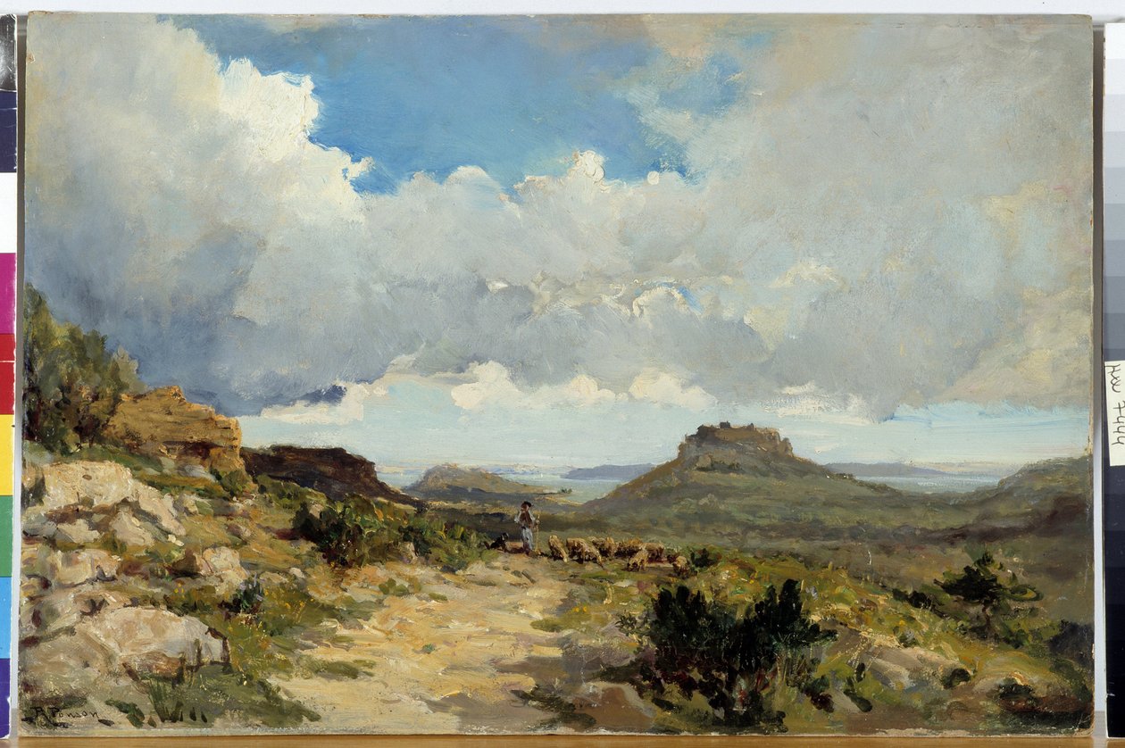Berger a Miramas le Vieux, Rhone Buketlerinde Etang de Berre Raphael Luc Ponson (1835-1904) tarafından yapılan resim Zorunlu söz: Koleksiyon vakfı Provence, Marsilya