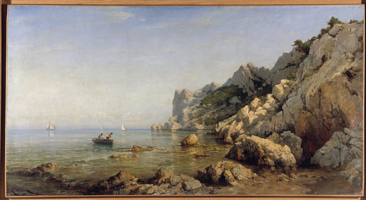 Marsilya yakınlarındaki Sormiou Calanques sahili (tuval üzerine yağlı boya). by Raphael Luc Ponson