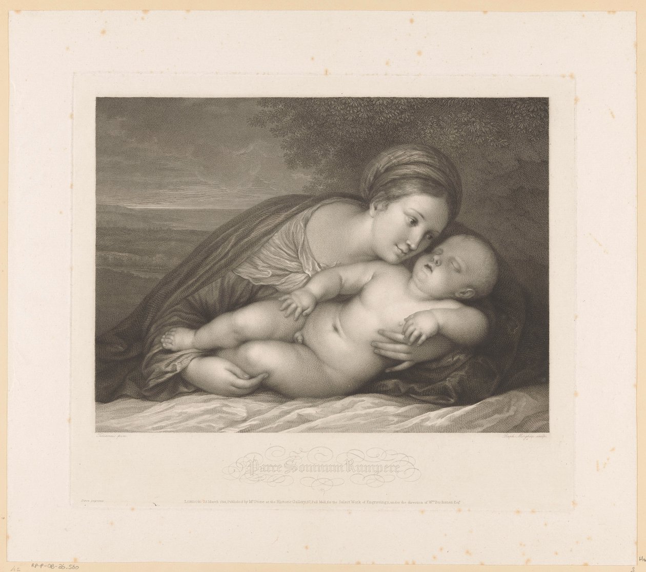 Mary manzara içinde uyuyan çocukla Parce Somnum Rumpere (nesne üzerindeki başlık) by Raphael Morghen