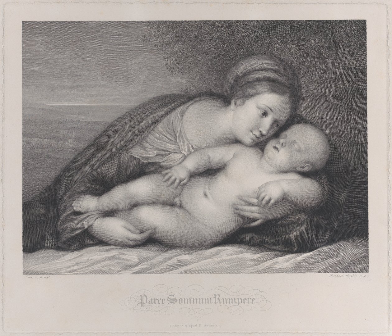 Uyuyan İsa çocuğunu kucaklayan Madonna, 1797. by Raphael Morghen