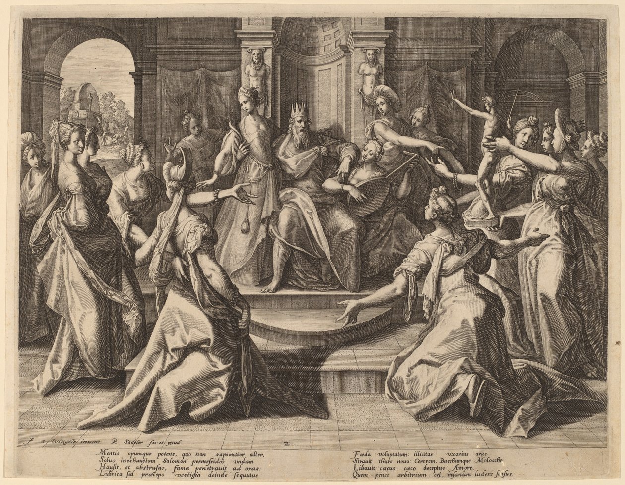 Süleyman, Eşleri Tarafından Putperestliğe Yol Açtı by Raphael Sadeler I after Joos van Winghe