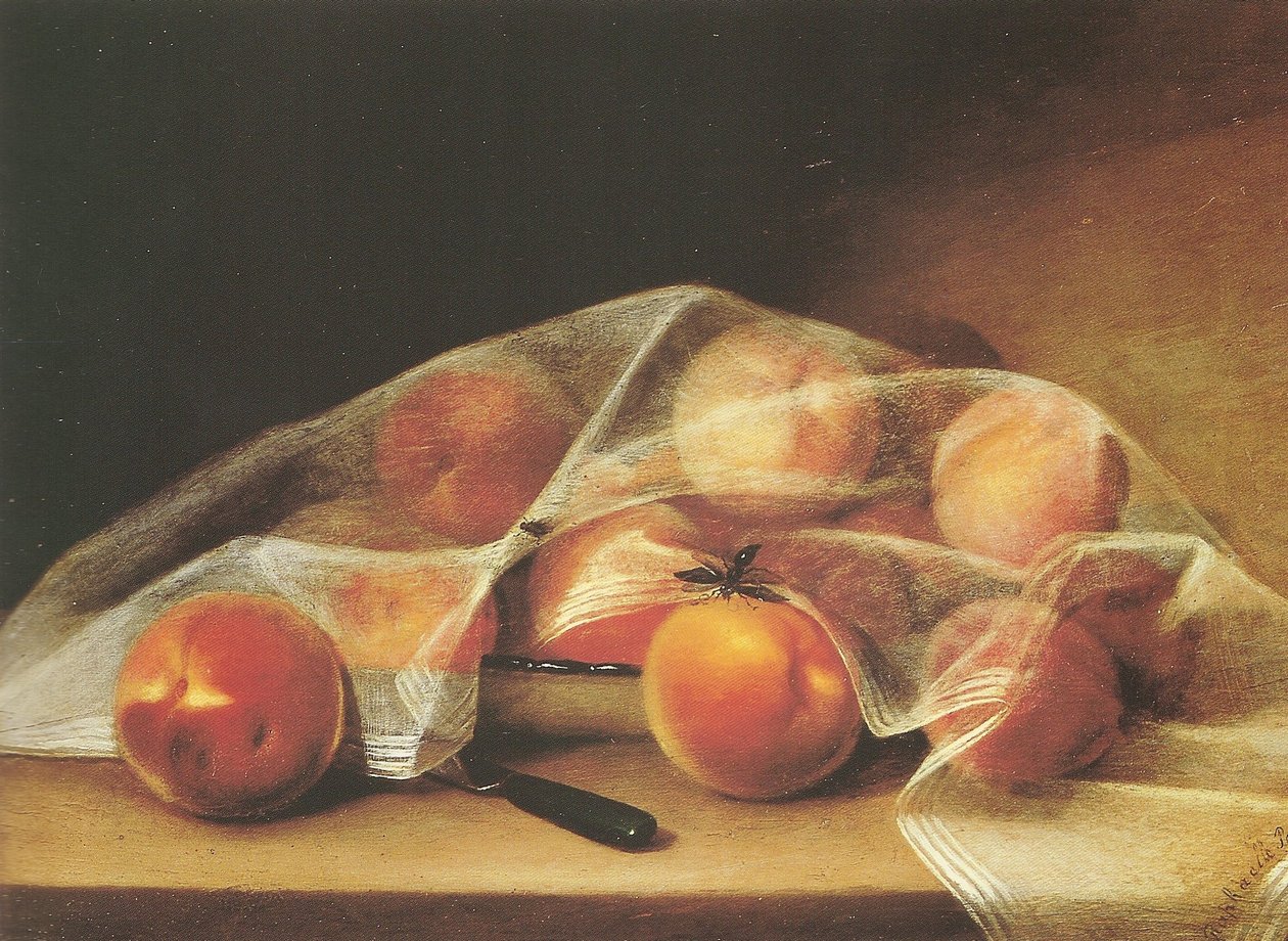 Mendille örtülmüş şeftalili meyve parçaları-raphaelle peale by Raphaelle Peale