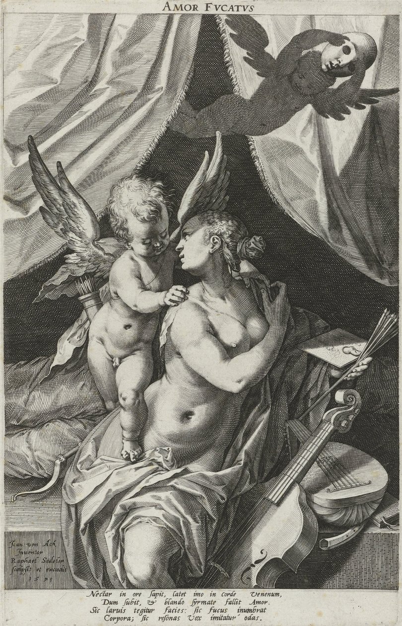 aldatıcı aşk alegorisi Amor Dvcatvs (nesne üzerindeki başlık) by Raphaël Sadeler (I)