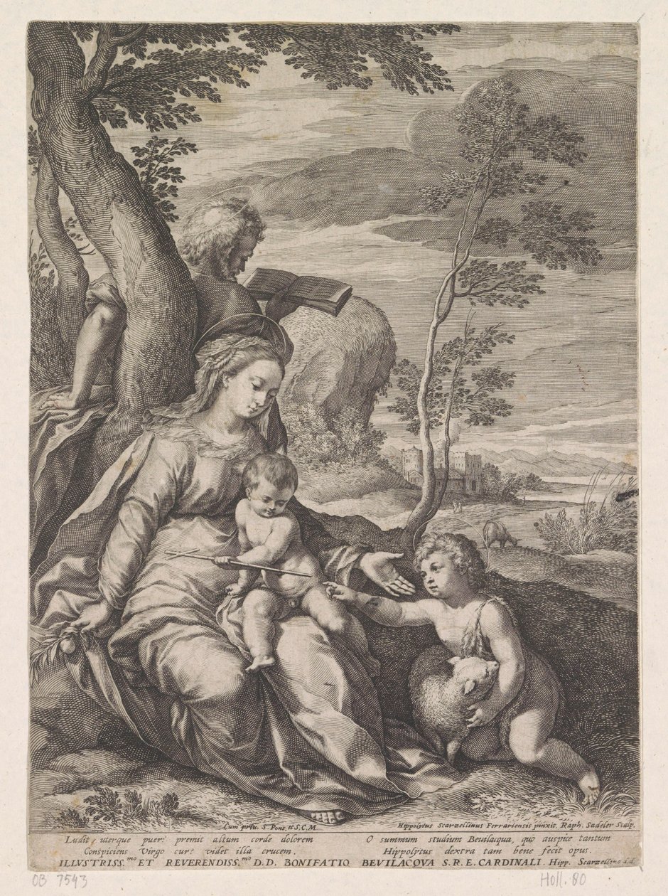 Çocukken Vaftizci Yahya ile bir ağacın yanında Kutsal Aile by Raphaël Sadeler (I)