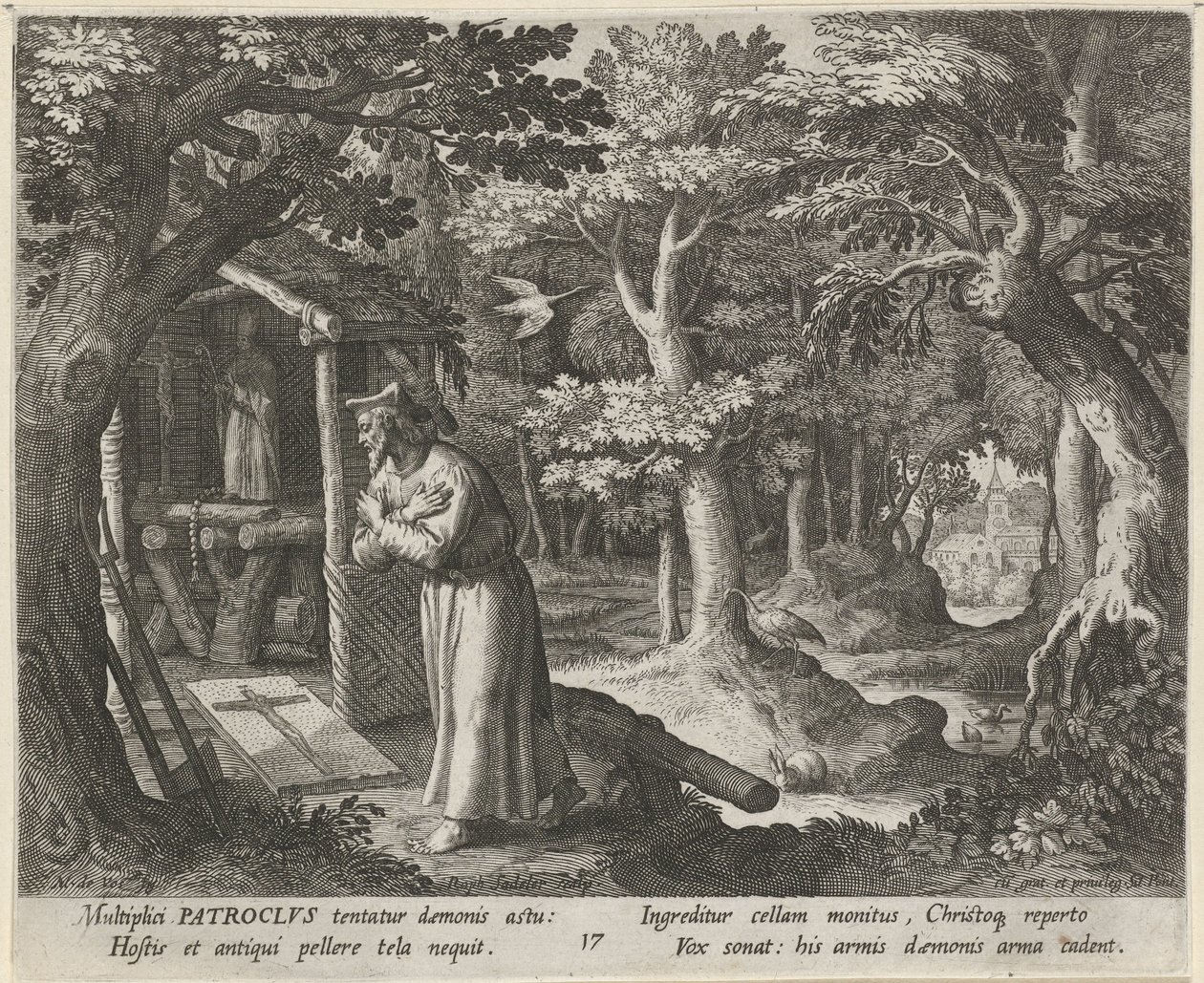Bir keşiş olarak Néris Aziz Patroclus Münzevilerin Erdemli Hayatları (dizi adı) Trophaeum vitae solitariae (seri başlığı) by Raphaël Sadeler (I)