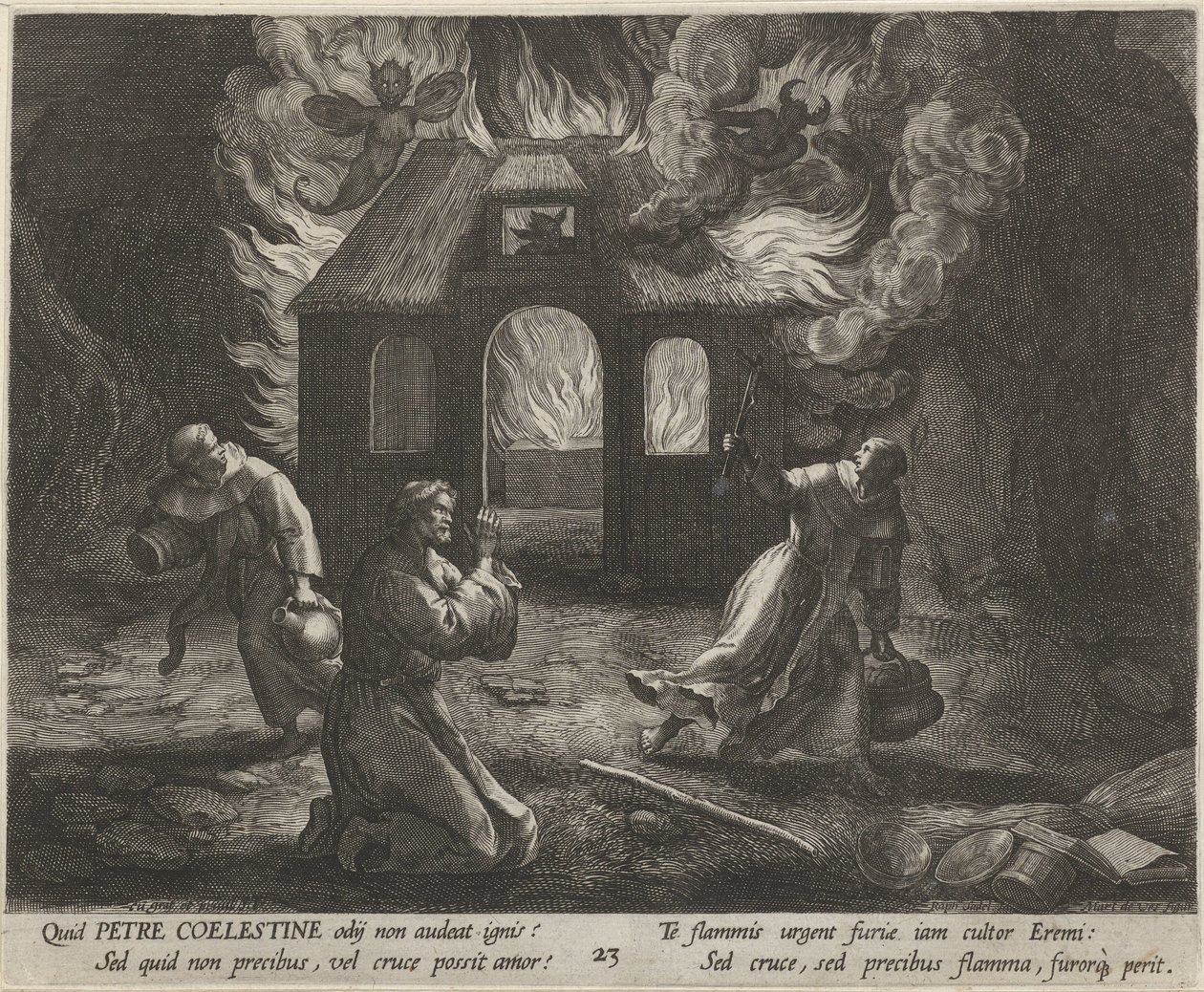 Aziz Peter Celestinus Hermit olarak Münzevilerin Erdemli Hayatları (dizi adı) Trophaeum vitae solitariae (seri başlığı) by Raphaël Sadeler (I)