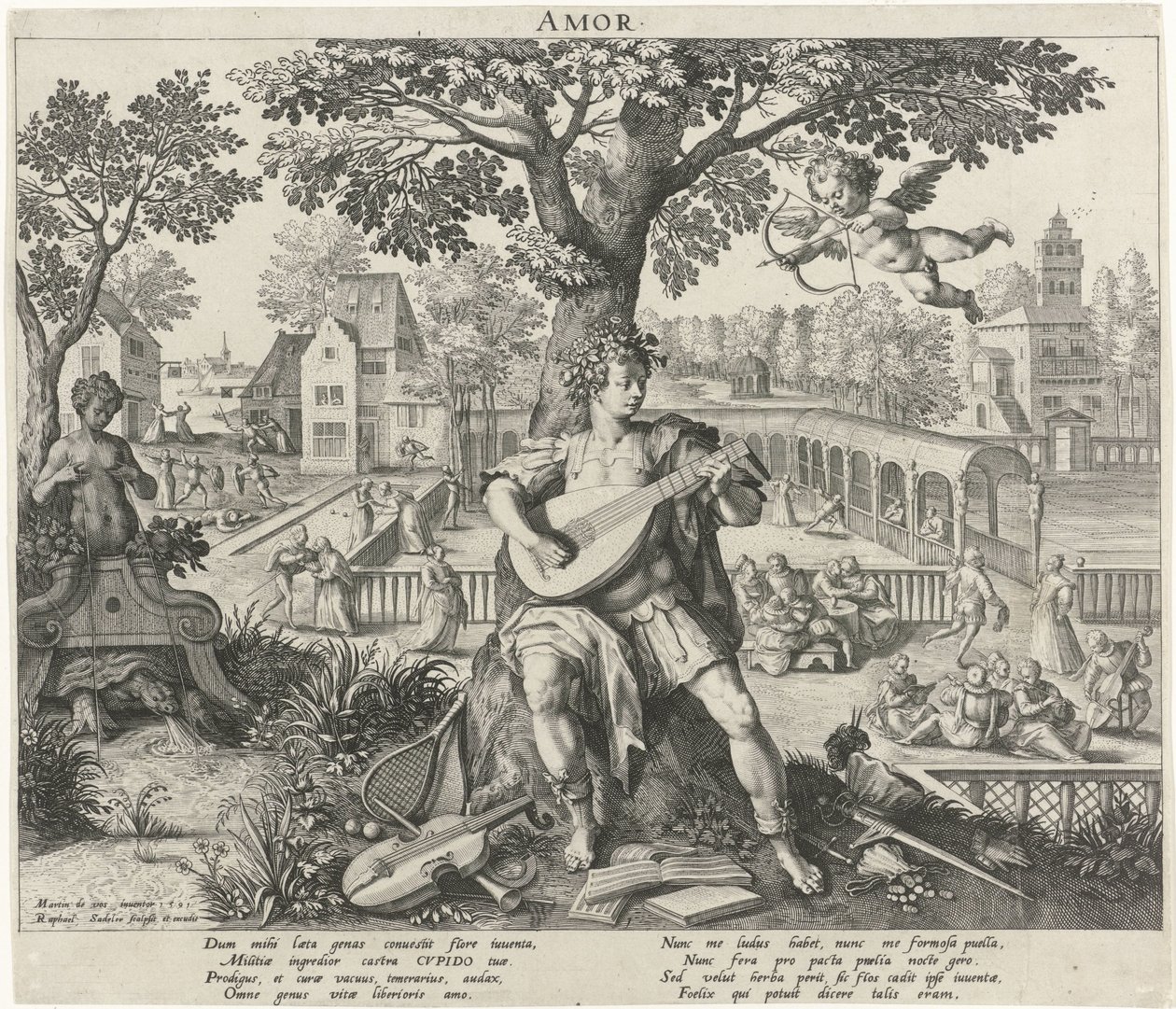 Aşkın etkisi altındaki gençlik Amor (nesnedeki başlık) Dört Çağ (dizi adı) by Raphaël Sadeler (I)