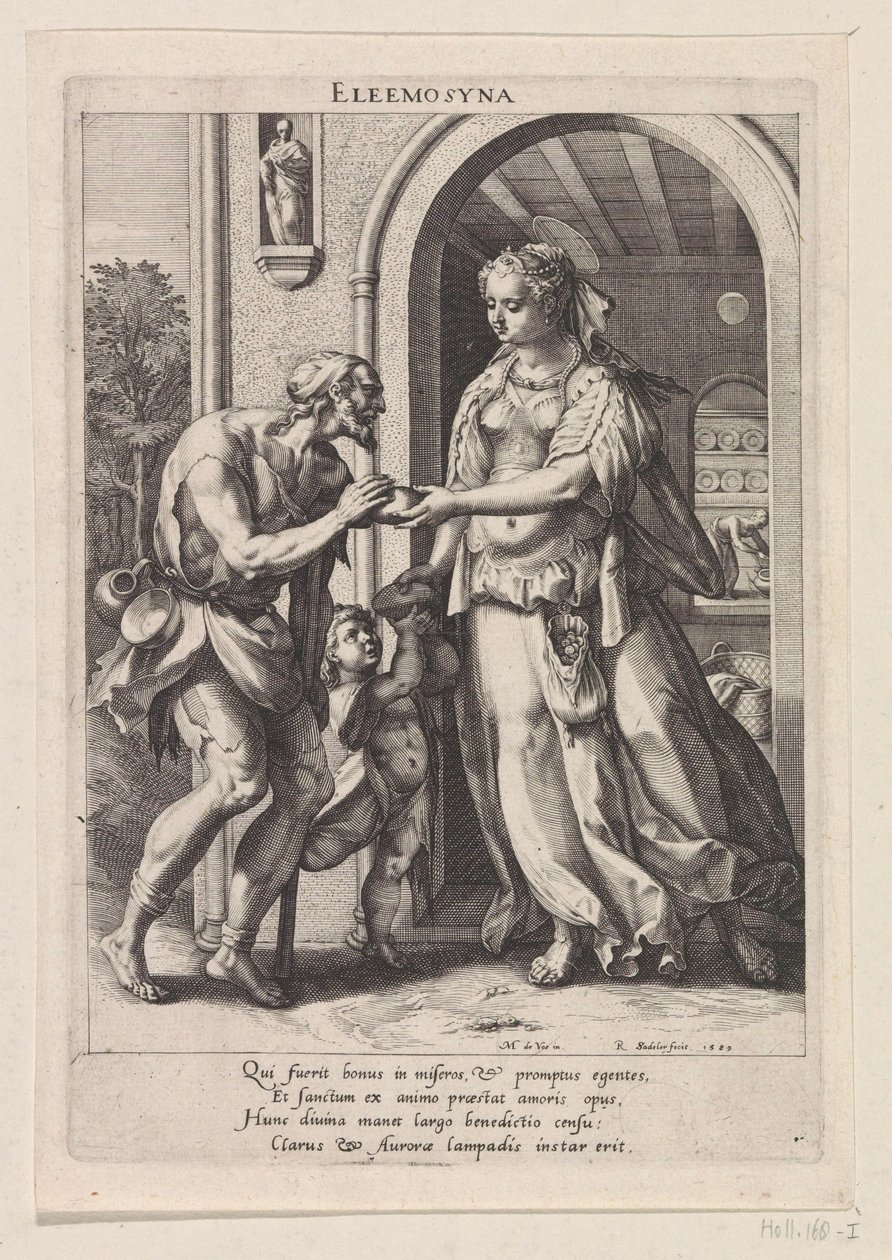 Hayır kurumu Eleemosyna (nesne üzerindeki başlık) Altı Hıristiyan Erdem (dizi başlığı) by Raphaël Sadeler (I)