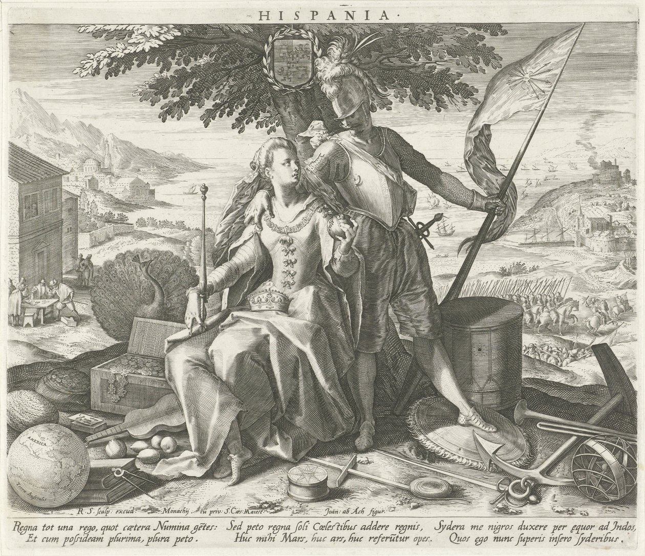 Juno ve Mars ile İspanya Hispania (nesne üzerindeki başlık) Avrupa ülkelerinin alegorik temsilleri (dizi başlığı) by Raphaël Sadeler (I)