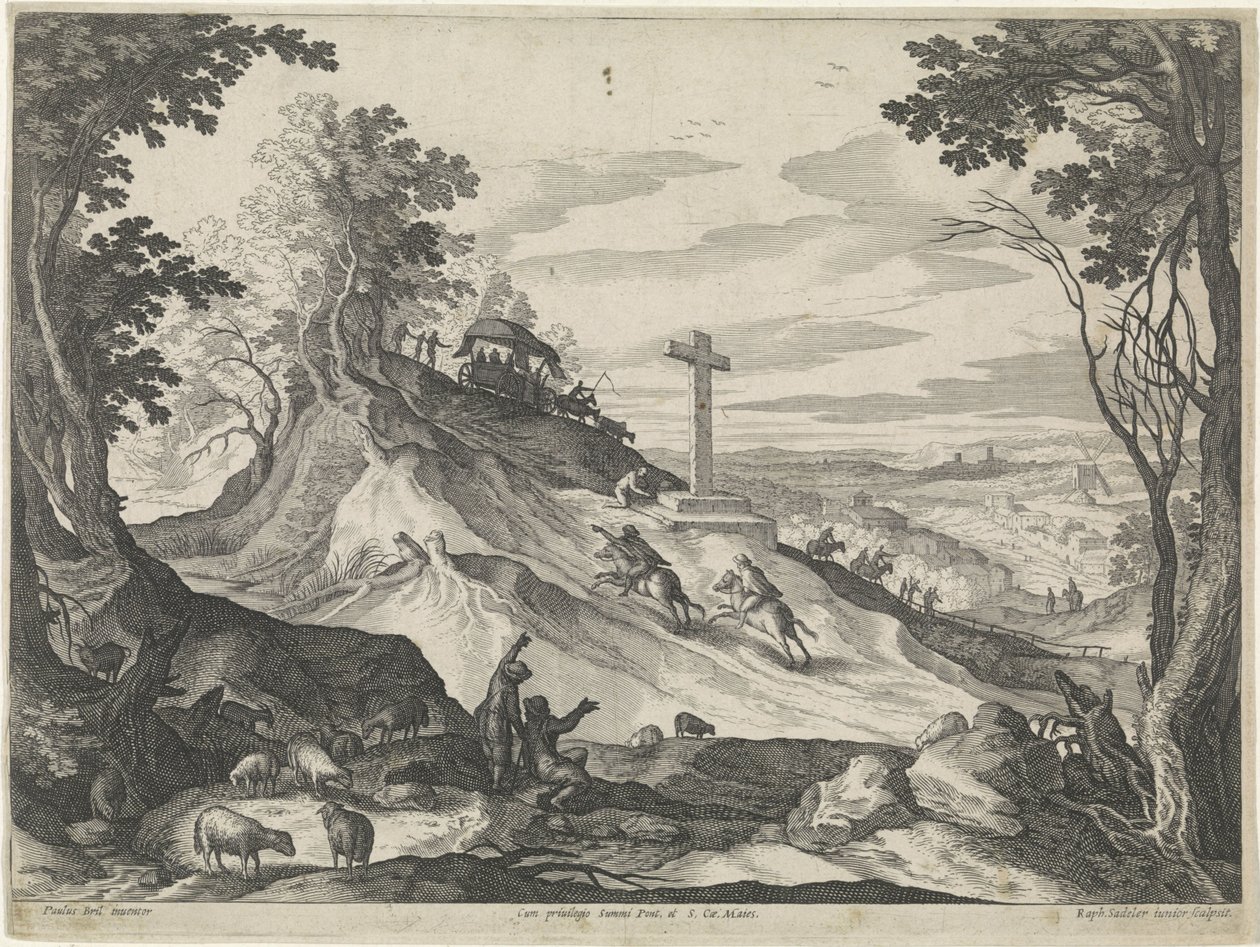 Bir tepe üzerinde bir haç ile manzara by Raphaël Sadeler (II)