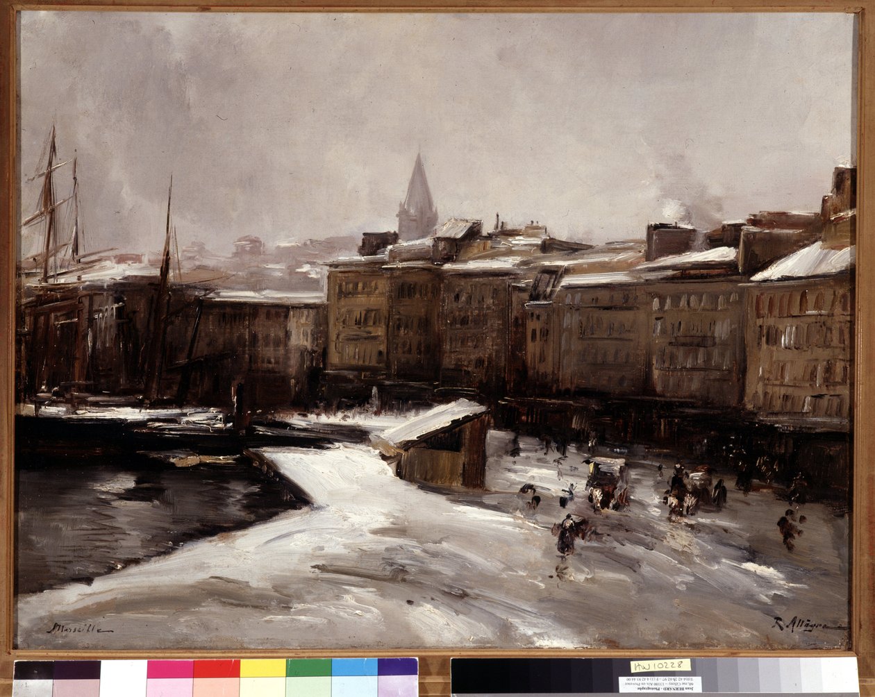 Quai du port, Marsilya, kar altında Boyama Raymond Allegre (1857-1933) tarafından Boyut 56x74 cm. Zorunlu söz: Saygılar de Provence Marsilya vakıf koleksiyonu by Raymond Allegre