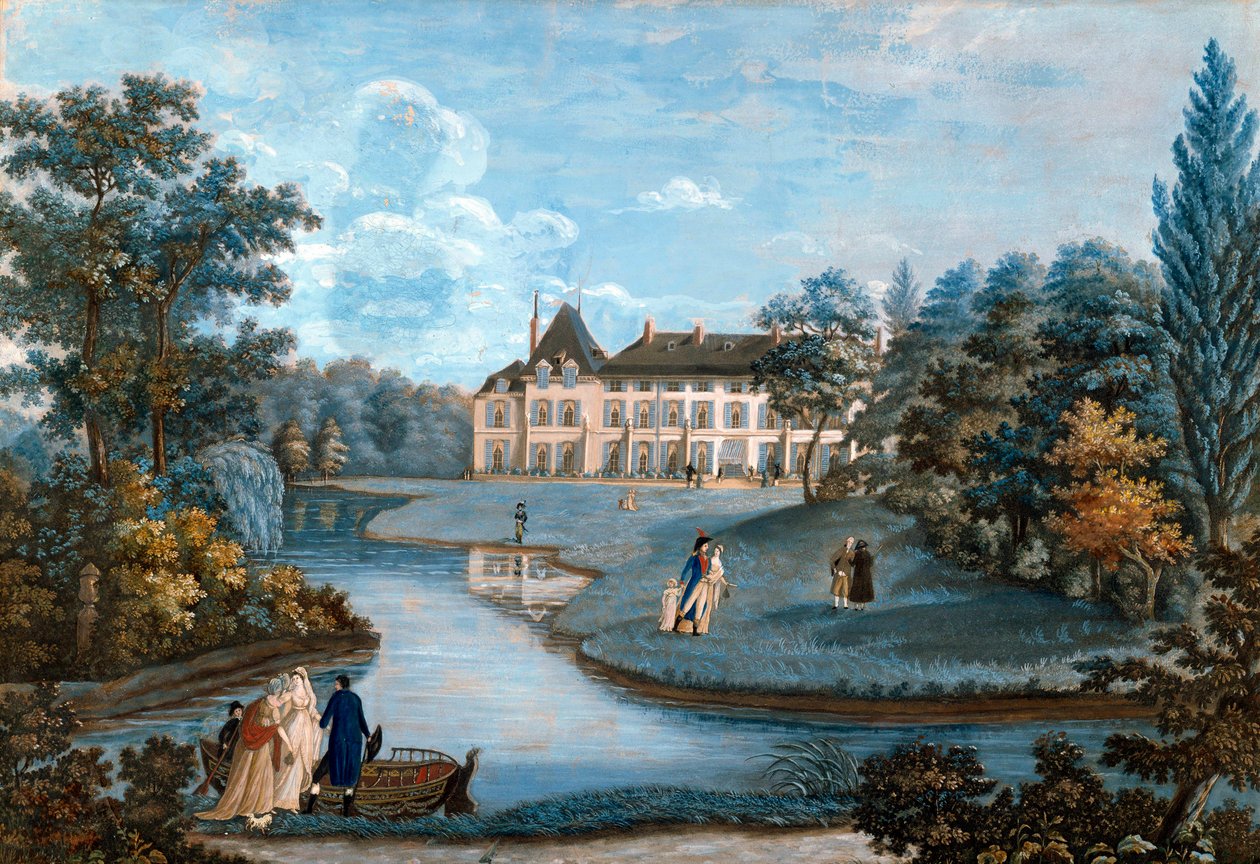 Malmaison kalesinin cephesinin ve parkının görünümü. Regina Catherine Carrey tarafından suluboya. 19. yüzyılın başlarında. Malmaison. Musee Du Chateau - Malmaison kalesinin ön cephesinin ve parkının görünümü. Regina Catherine Carey tarafından suluboya. Erk by Regina Catherine Carey
