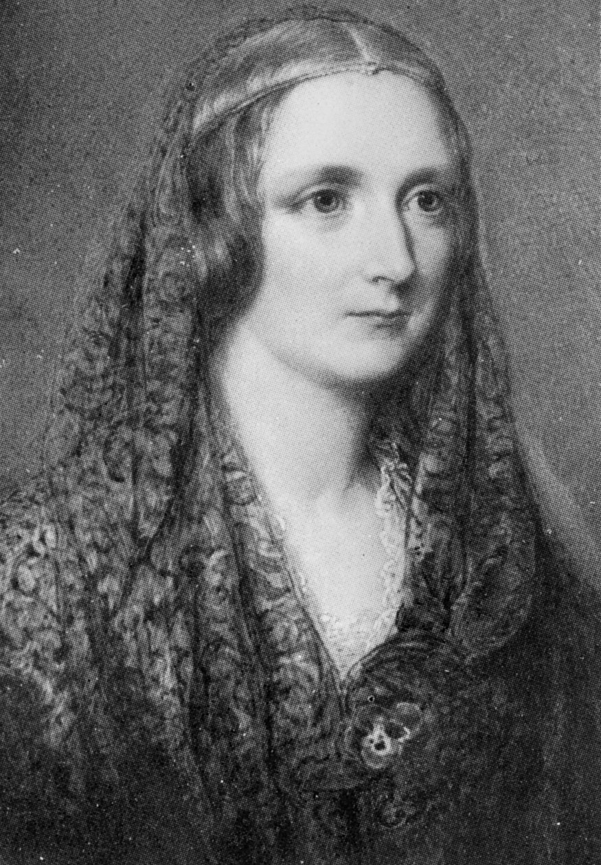 Mary Shelley, ölümünden sonra yaratılan idealize edilmiş bir portre (emaye üzerine yağlı boya) by Reginald Easton