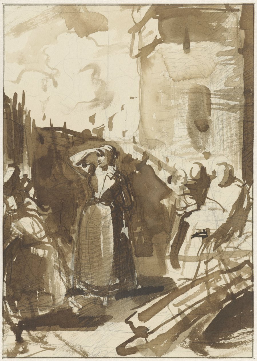 Kuşatılmış bir şehrin surlarının arkasındaki kadın (Kenau Simonsdatter Hasselaer?) by Reinier Craeyvanger