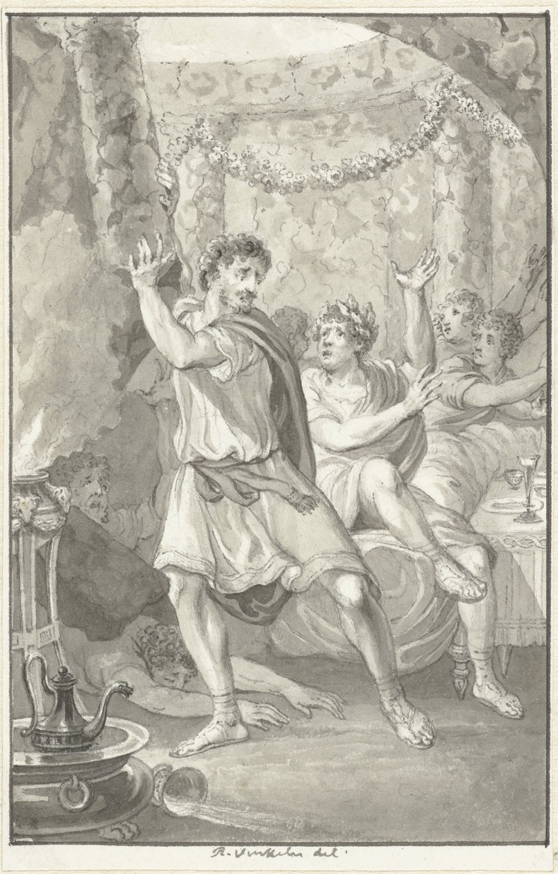 Lucius Aemilius Sejanus redt het leven van Tiberius by Reinier Vinkeles (I)