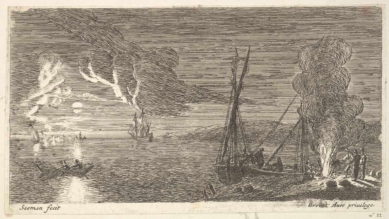 Ateşin Yanında Duran Balıkçı ile Gece Manzarası, 17. yüzyıl. by Reinier Zeeman