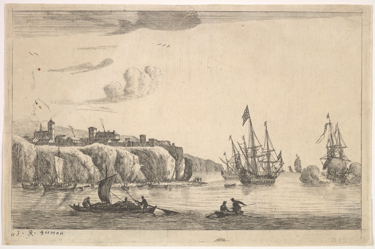 Bir Cliff üzerinde Köyü ile Liman, 17. yüzyıl. by Reinier Zeeman