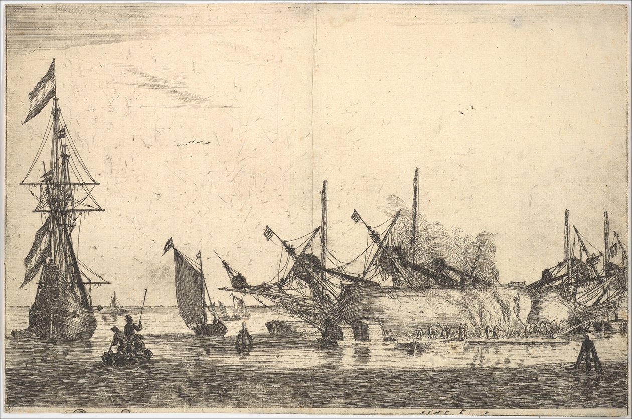Gemiler Gövde Kalafatına Baktı, 17. yüzyıl. by Reinier Zeeman
