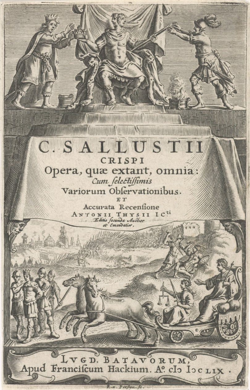 Zafer Arabasında Bir İmparator ve Adalet Başlık sayfası: A. Thysius jr., Opera, quæ extant, omnia, 1659 by Reinier van Persijn