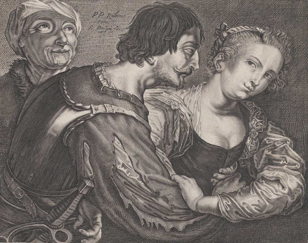 Procurress: yaşlı bir kadın, bir asker ve bir kadın, yaklaşık. 1635-68. by Reinier van Persyn