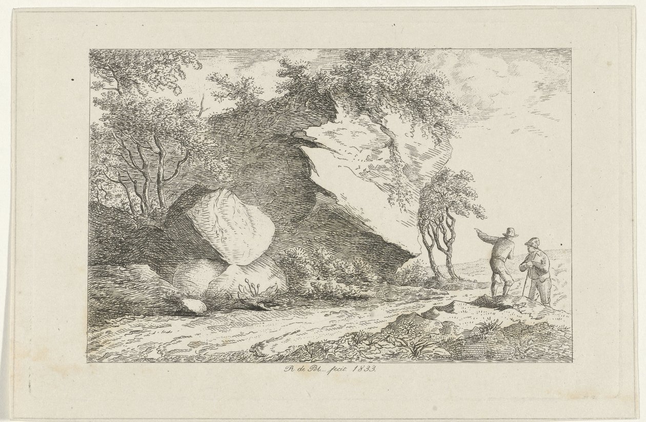 Bir kayanın yanında iki figürlü manzara by Reinierus Albertus Ludovicus baron van Isendoorn à Blois