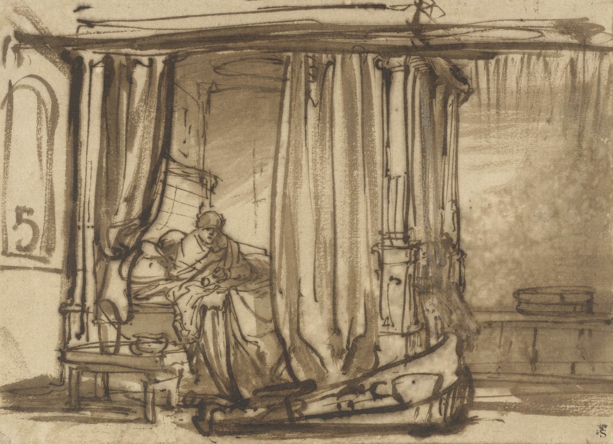 Yatakta Saskia ile Yatak Odası, c.1638 by Rembrandt van Rijn