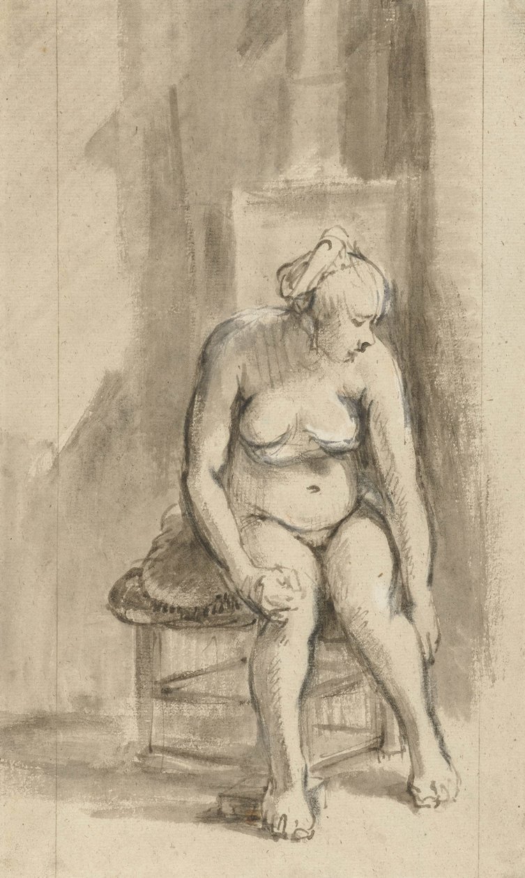 Sobanın Yanında Oturan Çıplak Kadın, c.1660-62 by Rembrandt van Rijn