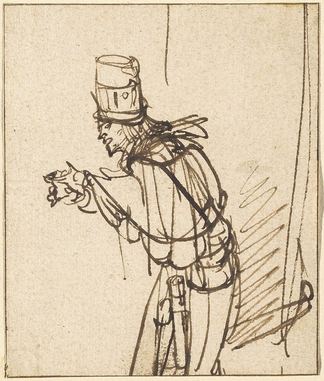 A Quack, c.1637 (kağıt üzerine kalem ve kahverengi mürekkep) by Rembrandt van Rijn
