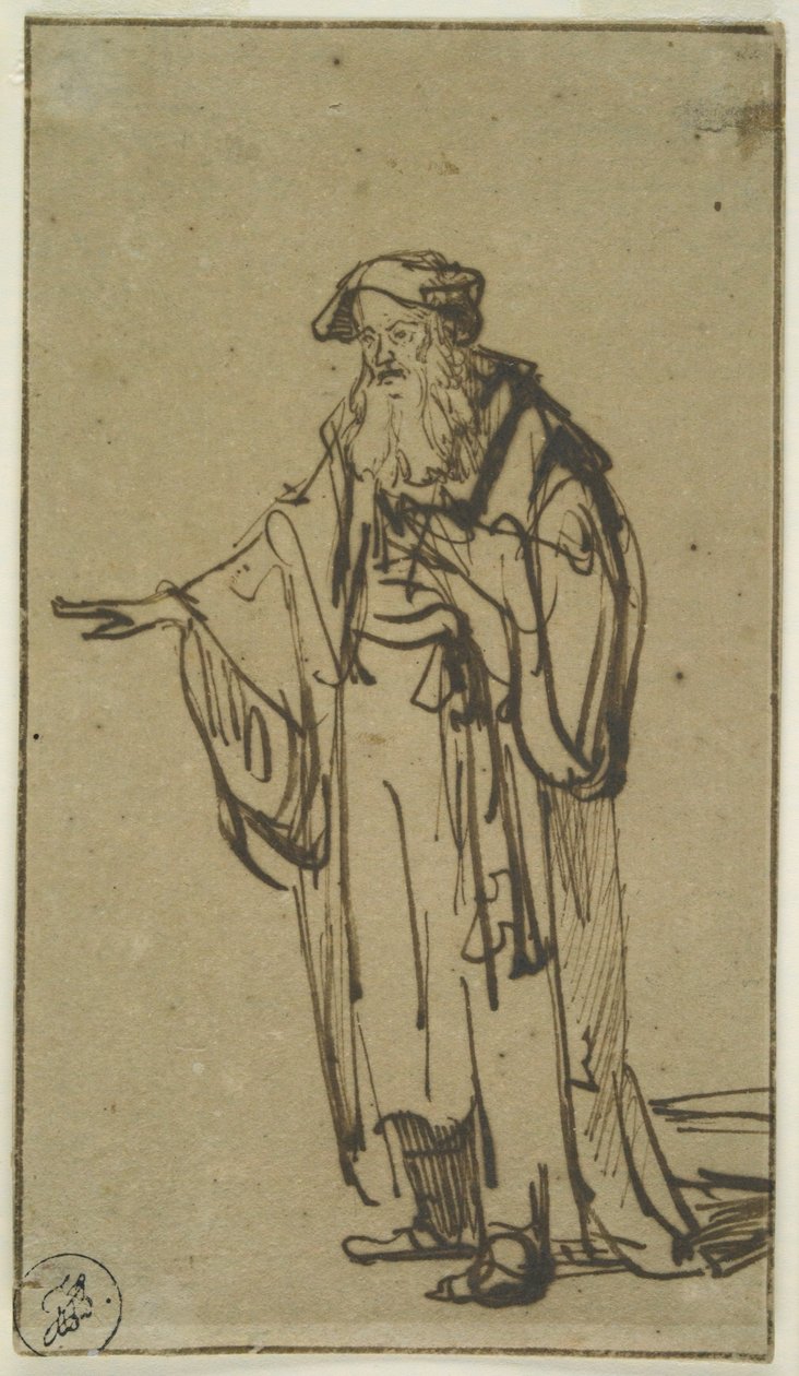 A Standing Old Man, c.1638 (kağıt üzerinde yıkanmış kalem ve mürekkep) by Rembrandt van Rijn