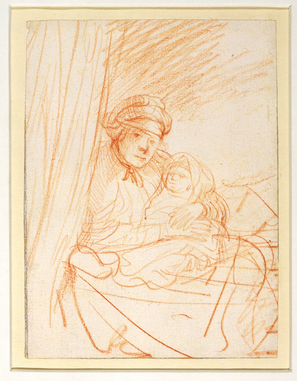 İlk Çocuğu Rumbartus ile Saskia, 1635-36 (kırmızı tebeşir) by Rembrandt van Rijn