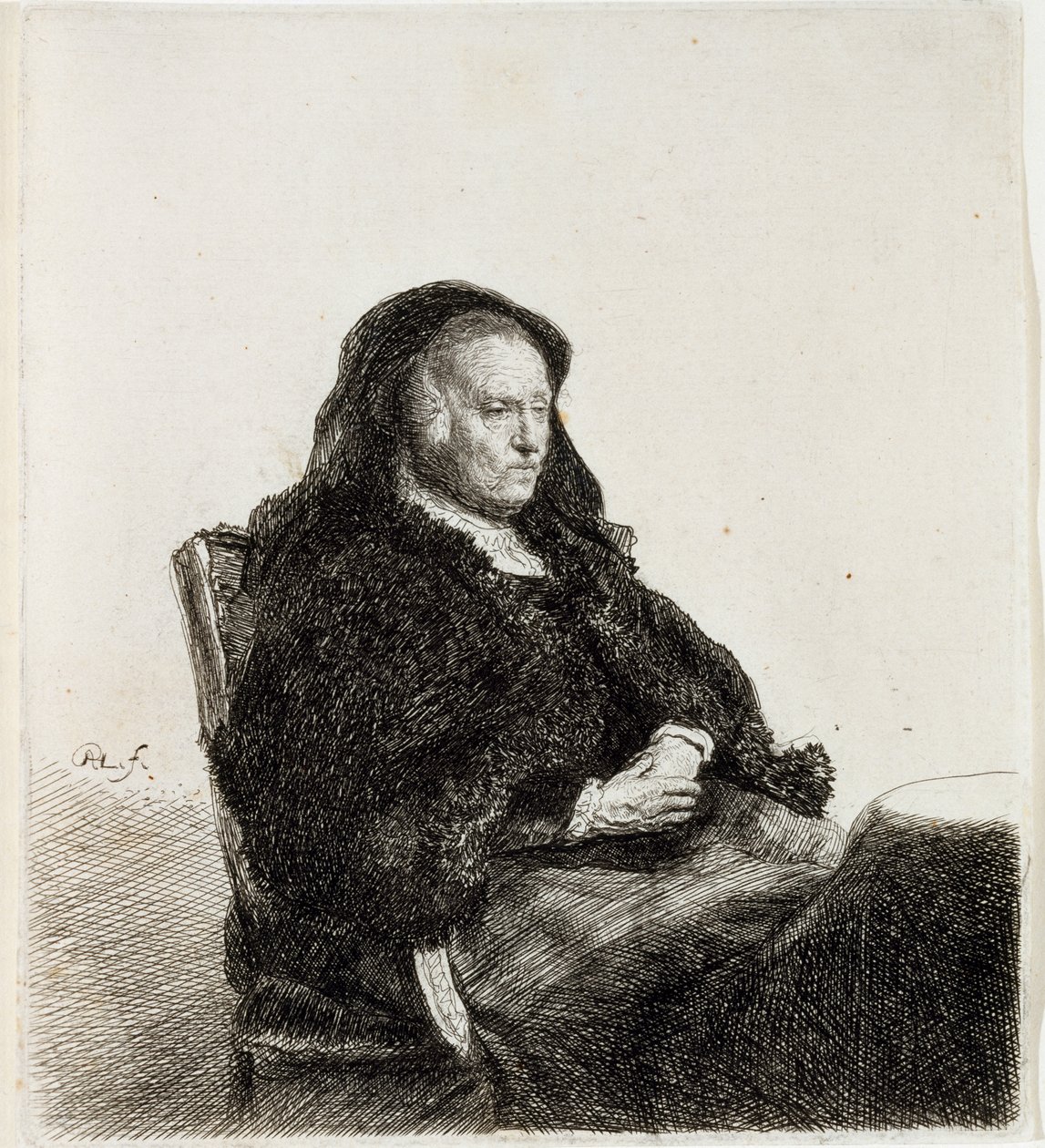 Masada Oturan Sanatçının Annesi, 1631 dolayları (gravür ve gravür) by Rembrandt van Rijn