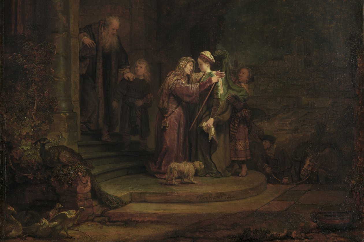 Ziyaret, 1640 (sedir paneli üzerinde yağ) (909142 detayı) by Rembrandt van Rijn