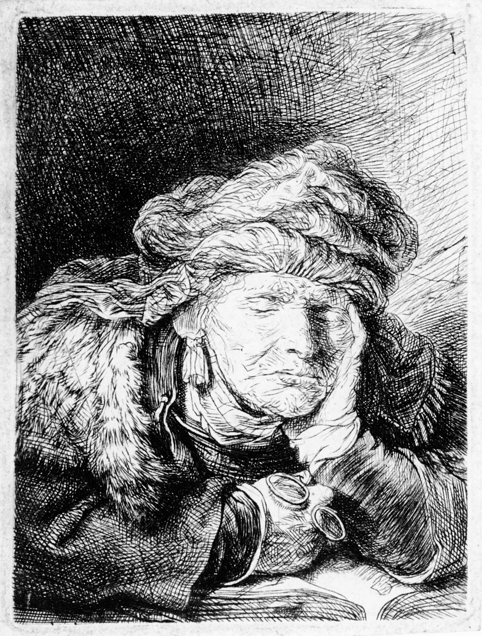Uyuyan Yaşlı Bir Kadın, Francesco Novelli tarafından kazınmış, c.1790 by Rembrandt van Rijn
