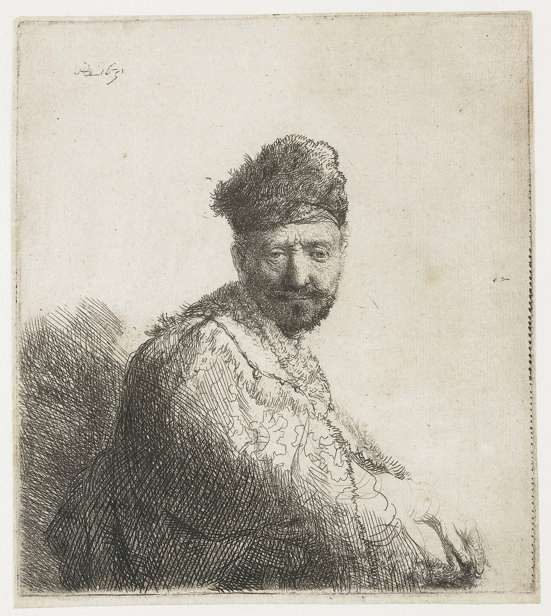 Kürklü Doğu Şapkalı ve Cüppeli Sakallı Adam: Sanatçının Babası by Rembrandt van Rijn